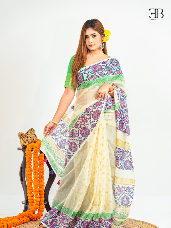 Cream White Saree