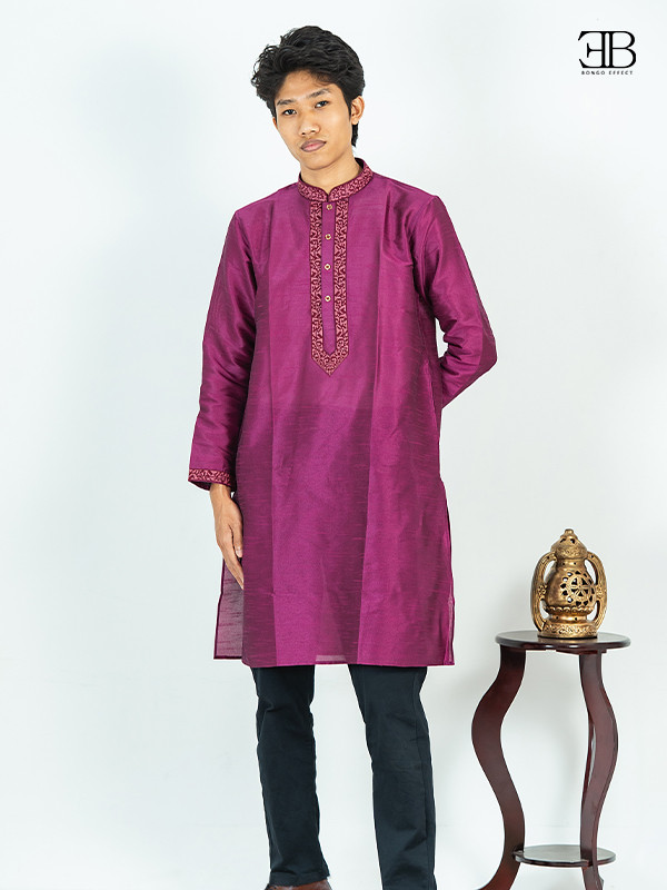 Burgundy Silk Panjabi