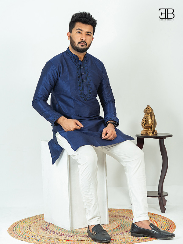 Navy Blue Silk Panjabi