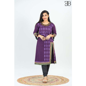 Purple Side Slit Cotton Block Kurti