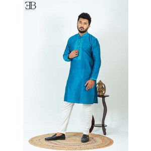 Teal Premium Silk Panjabi