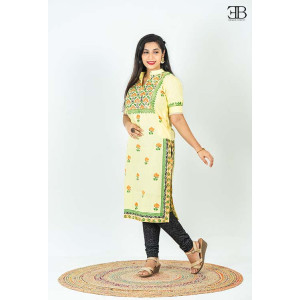 Light Yellow Cotton Block Kurti