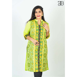 Lime Green Cotton Block Kurti