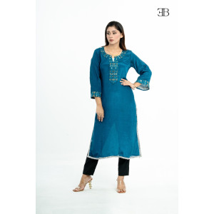 DEEP TEAL EMBROIDERED KURTI