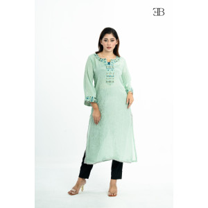 PALE GREEN EMBROIDERED KURTI
