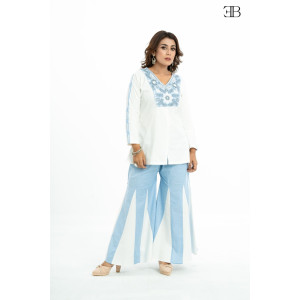 White & Blue Embroidered Gharara Set