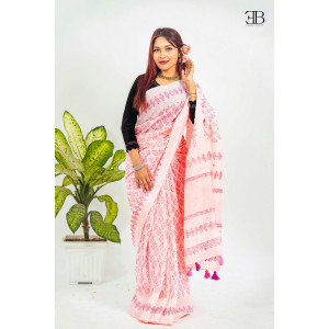 Pink Cotton Block Saree