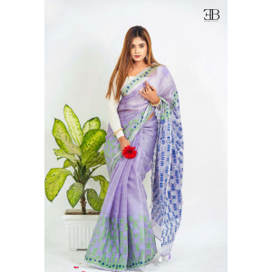 Light Purple Cotton Block Saree